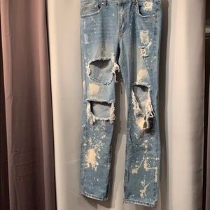 Forever 21 bleached distressed zip denim 34x32